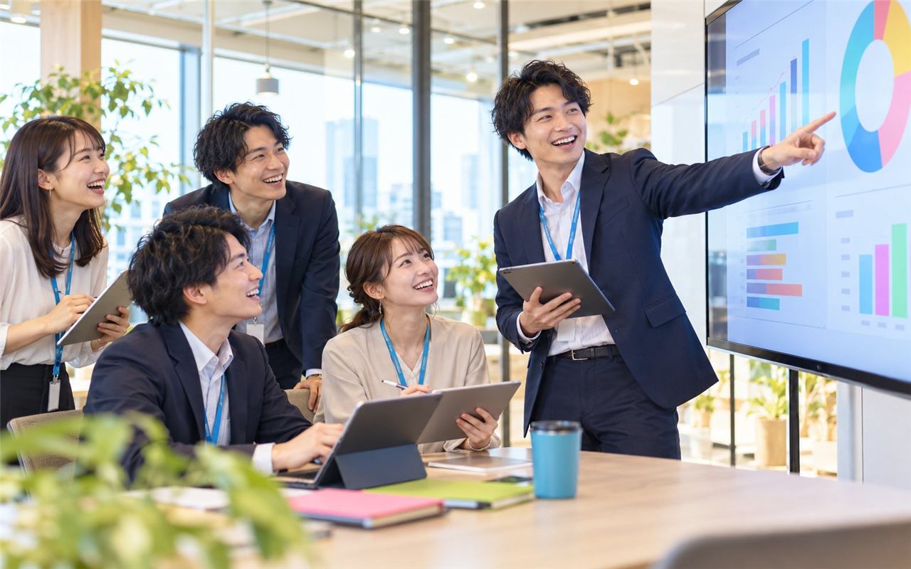 戦略ミーティングで盛り上がるジンジブの営業チーム（イメージ）